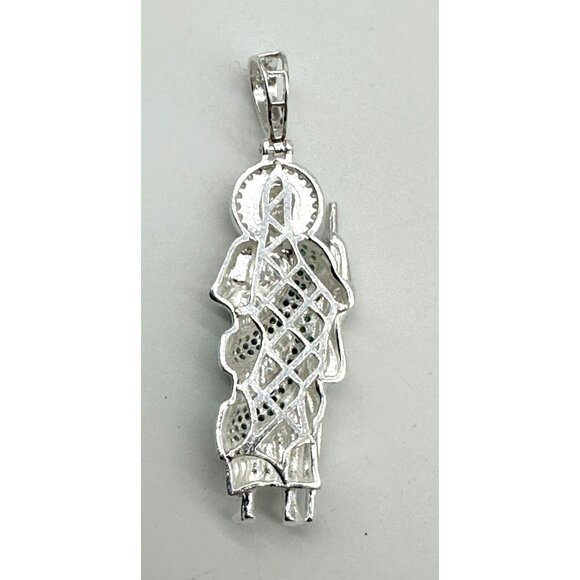 925 Sterling Silver Pendant Unisex St Jude San Judas Tadeo Green & White CZ Ston - Picture 2 of 6